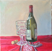 Load image into Gallery viewer, Still Life Painting Wine Bottle, Original Painting, Allaprima figurative art, wall art, home decor, wedding gift, gift for mothers