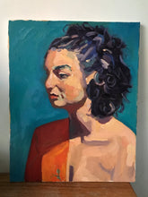 Load image into Gallery viewer, Original Oil Painting: Woman in Orange Sari, Allaprima Portrait (16x20)