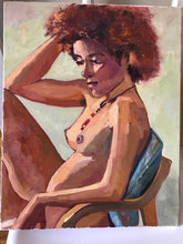 Load image into Gallery viewer, Portrait of a Black Woman, seated portraiture of African American woman life painting the Black model oil painting on canvas female model