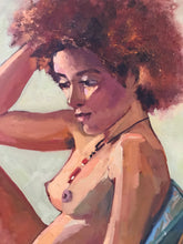 Load image into Gallery viewer, Portrait of a Black Woman, seated portraiture of African American woman life painting the Black model oil painting on canvas female model