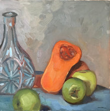 Load image into Gallery viewer, Original Still Life Oil Painting: Squash, Apples, and Glass Jug