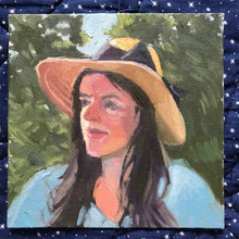 Load image into Gallery viewer, Original Portrait Painting, Oil painting on canvas, portrait of a young woman wearing a summer hat, female portrait