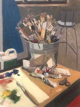 Load image into Gallery viewer, Still life painting, the artist's atelier. Original painting on canvas figurative art