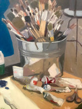 Load image into Gallery viewer, Still life painting, the artist's atelier. Original painting on canvas figurative art