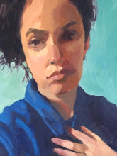 Load image into Gallery viewer, Original Oil Portrait Painting: Young Woman in Blue, 16x20" Canvas