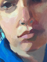 Load image into Gallery viewer, Original Oil Portrait Painting: Young Woman in Blue, 16x20" Canvas