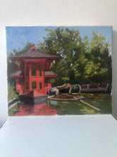 Load image into Gallery viewer, Plein Air Oil Painting Regent's canal London. Oil on canvas, original art, painted on location in London park. Feng shang princess painting