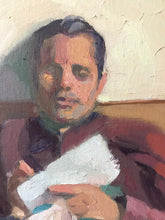 Load image into Gallery viewer, Male portrait reading original art painting on canvas figurative art
