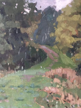 Load image into Gallery viewer, Hampstead Heath under the rain. Trees and grass Oil painting on panel. Original art London park lanscape painting. Plein air painting