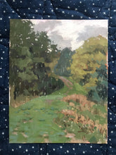 Load image into Gallery viewer, Hampstead Heath under the rain. Trees and grass Oil painting on panel. Original art London park lanscape painting. Plein air painting