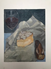 Load image into Gallery viewer, Brie Cheese Still Life Oil Painting: Wine and Bread, 8x10" Original Art