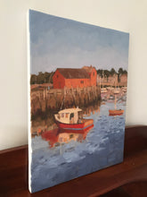 Load image into Gallery viewer, Rockport harbor oil painting original art Massachusetts landscape painting on canvas New England art boats seascape