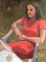 Load image into Gallery viewer, Original Oil Painting: Woman in Red Dress, Garden Portrait