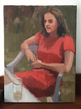 Load image into Gallery viewer, Original Oil Painting: Woman in Red Dress, Garden Portrait
