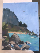 Load image into Gallery viewer, Cefalu landscape oil painting Sicily Italy seascape beach original art on panelled canvas