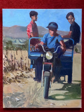 Load image into Gallery viewer, Oil painting on canvas Morocco landscape, farmers on a motorcycle in Meknes art