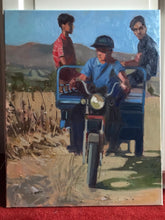 Load image into Gallery viewer, Oil painting on canvas Morocco landscape, farmers on a motorcycle in Meknes art