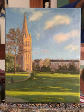 Load image into Gallery viewer, Clissold Park Islington London landscape Plein Air Painting Oil on Canvas Original London Painting Church England