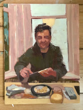 Load image into Gallery viewer, Male Portrait painting Breakfast portraiture oil painting on canvas man eating lunch art