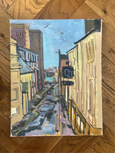 Load image into Gallery viewer, Plein Air Oil Painting Brighton cityscape seaside landscape painting alla prima English beach resort Sussex city rainy day.