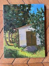 Load image into Gallery viewer, Plein Air Oil Painting The shed countryside landscape oil painting green garden and trees in the French country