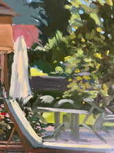 Load image into Gallery viewer, Plein Air Oil Painting house pool in the French countryside landscape oil painting green garden and blue water summer vibe artwork