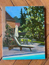 Load image into Gallery viewer, Plein Air Oil Painting house pool in the French countryside landscape oil painting green garden and blue water summer vibe artwork