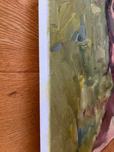 Load image into Gallery viewer, Portrait of a woman blurred on green background. Contemporary portraiture in oil painting on canvas. Blurred realist female face