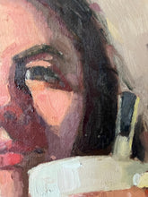 Load image into Gallery viewer, Portrait woman coffee morning oil painting on canvas female portrait drinking coffee in a mug allaprima portraiture