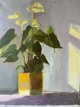 Load image into Gallery viewer, Oil painting of flower in yellow pot still life plant peace lily