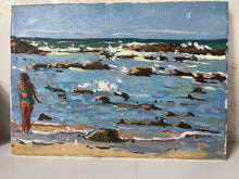 Load image into Gallery viewer, Oil painting on canvas Morocco beach, Rabat woman bathing in the sea