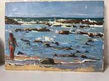 Load image into Gallery viewer, Oil painting on canvas Morocco beach, Rabat woman bathing in the sea