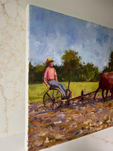 Load image into Gallery viewer, New Hampshire Farm Oxen farming oil painting on canvas New England organic farm art allaprima oils