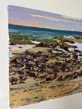 Load image into Gallery viewer, Oil painting Moroccan beach, Rabat painting on panel, cavalier walking