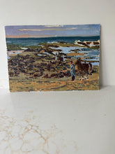 Load image into Gallery viewer, Oil painting Moroccan beach, Rabat painting on panel, cavalier walking