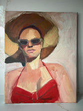 Load image into Gallery viewer, Summer portrait painting woman sunbathing oil painting on canvas art sunshine