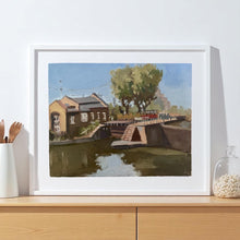 Load image into Gallery viewer, London landscape original oil painting on panel of St Pancras locks