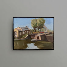 Load image into Gallery viewer, London landscape original oil painting on panel of St Pancras locks