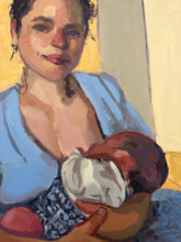 Load image into Gallery viewer, Mother breastfeeding infant original oil painting on canvas motherhood nursing baby art