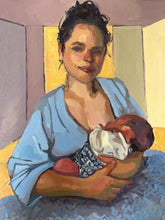 Load image into Gallery viewer, Mother breastfeeding infant original oil painting on canvas motherhood nursing baby art