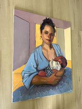Load image into Gallery viewer, Mother breastfeeding infant original oil painting on canvas motherhood nursing baby art