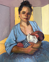 Load image into Gallery viewer, Mother breastfeeding infant original oil painting on canvas motherhood nursing baby art