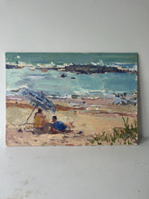 Load image into Gallery viewer, Oil painting Moroccan beach, bathers under a parasol