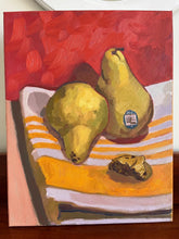 Load image into Gallery viewer, Original Still Life Oil Painting: Pears and Cookie on Yellow, 11x14