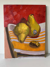 Load image into Gallery viewer, Original Still Life Oil Painting: Pears and Cookie on Yellow, 11x14