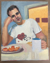 Load image into Gallery viewer, Male portrait having breakfast oil painting on stretched canvas