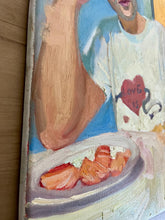 Load image into Gallery viewer, Male portrait having breakfast oil painting on stretched canvas