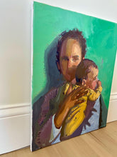 Load image into Gallery viewer, Portrait of a mother with baby infant child in her arms. Oil panting on canvas