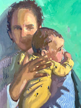 Load image into Gallery viewer, Portrait of a mother with baby infant child in her arms. Oil panting on canvas
