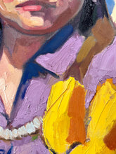 Load image into Gallery viewer, Original Oil Portrait Painting: Woman with yellow tulips